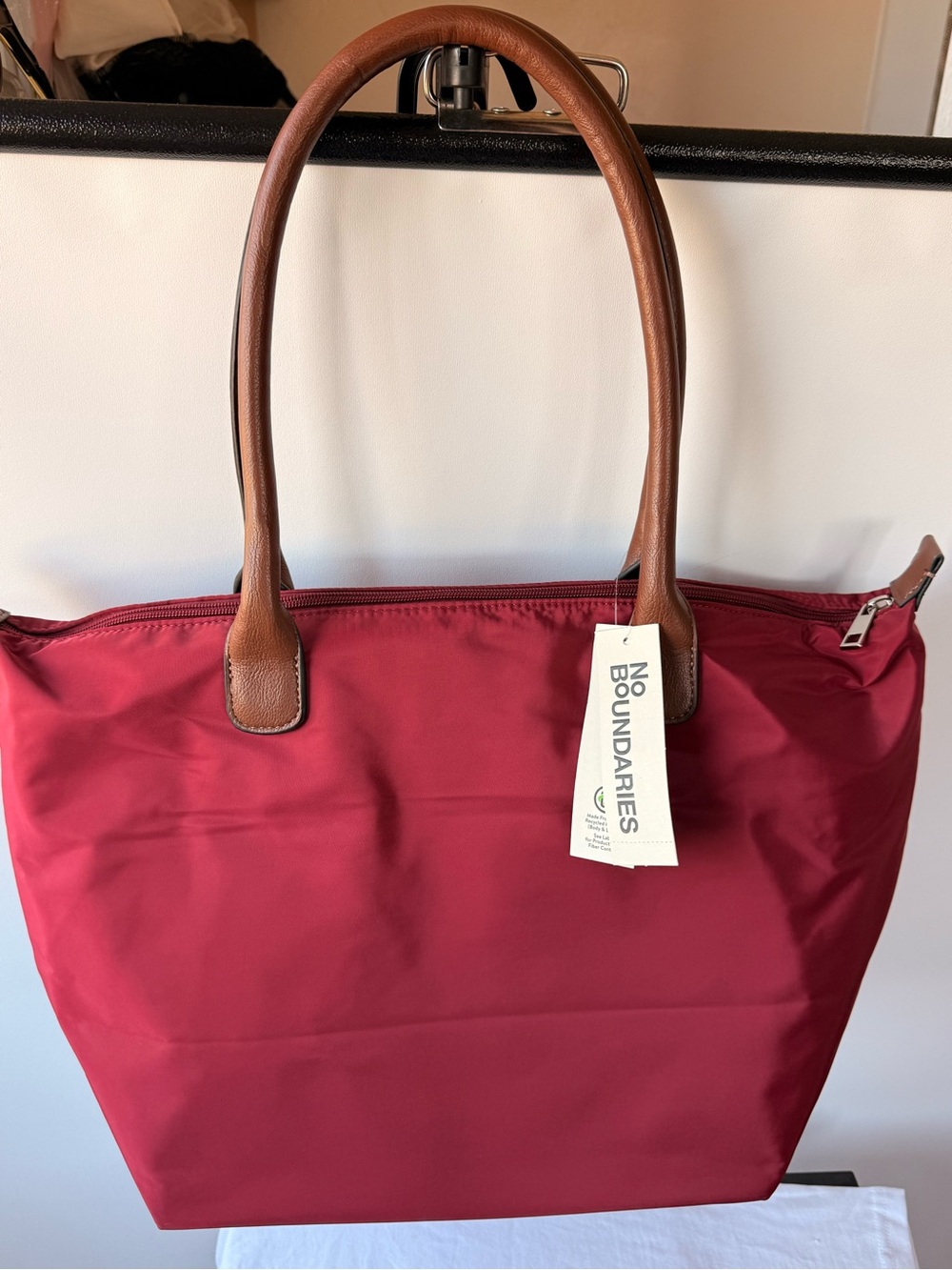 No Boundaries Red Tote with Brown Handles